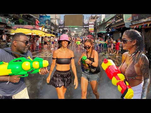 4K 🇹🇭 SONGKRAN 2023 Water Festival. Bangla Walking Street in Patong Beach. Phuket. Thailand
