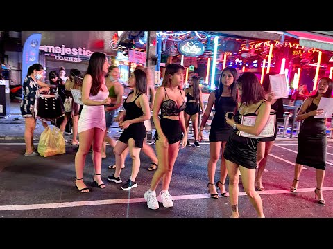 Thai girls and HOT NIGHT at the Bangla Road. Phuket, Thailand. Nightlife of tropical island 4k video