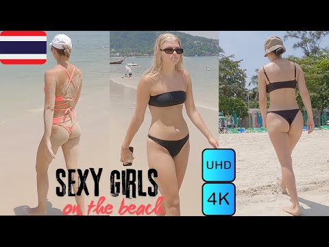 4k Thailand Phuket 🇹🇭 Patong Beach Walk Sexy Girls on the Beach #32